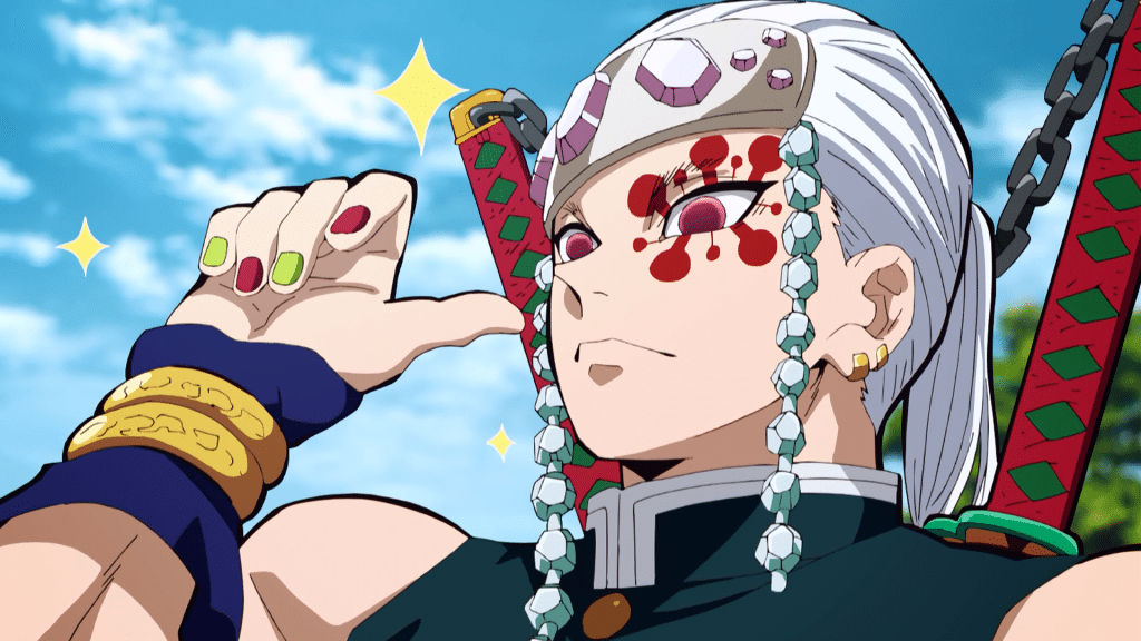 Demon Slayer: Entertainment District Arc screenshot featuring Tengen Uzui being typically flashy.